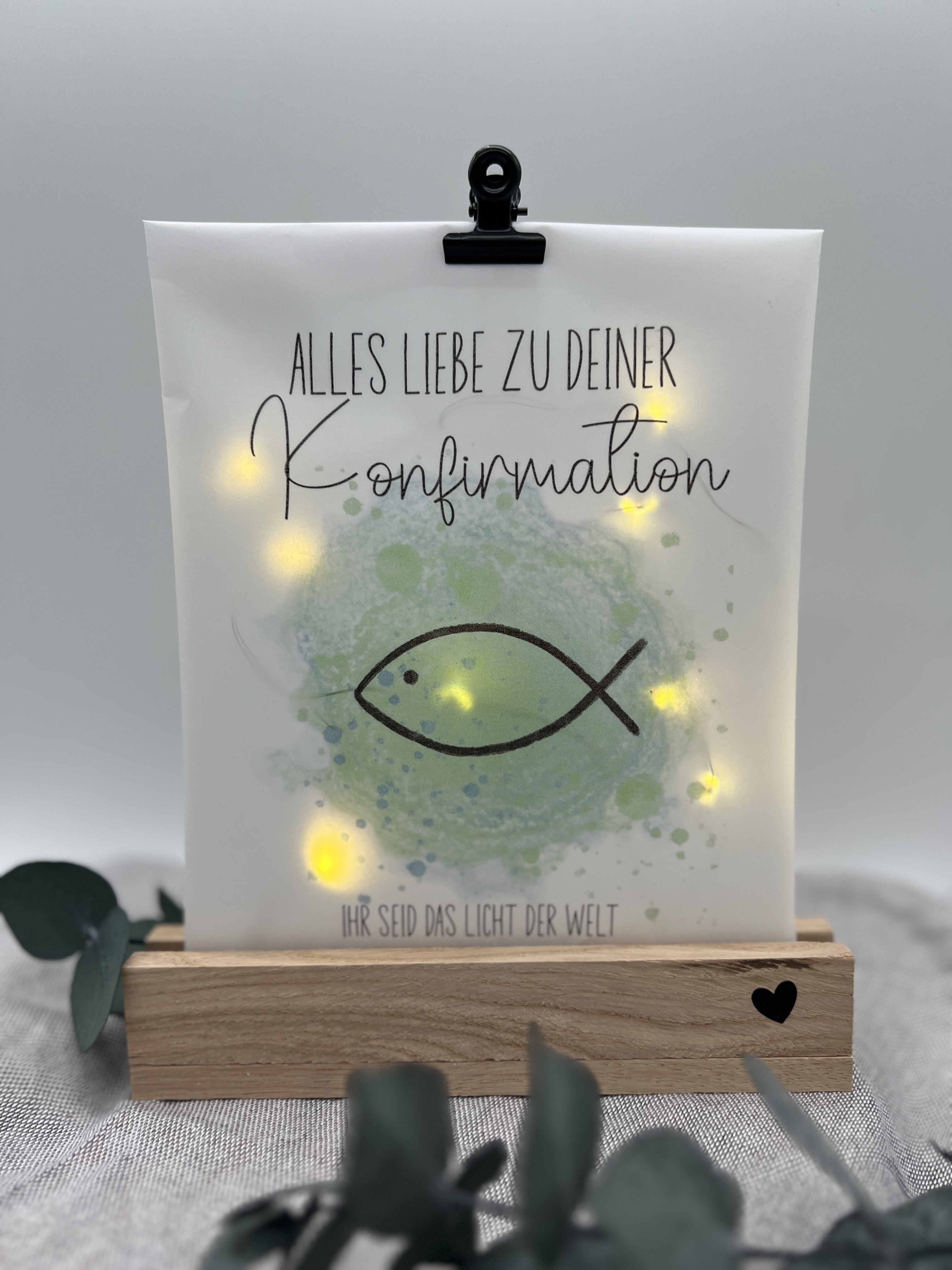 Lichttüte mit Motiv und Spruch Konfirmation grün