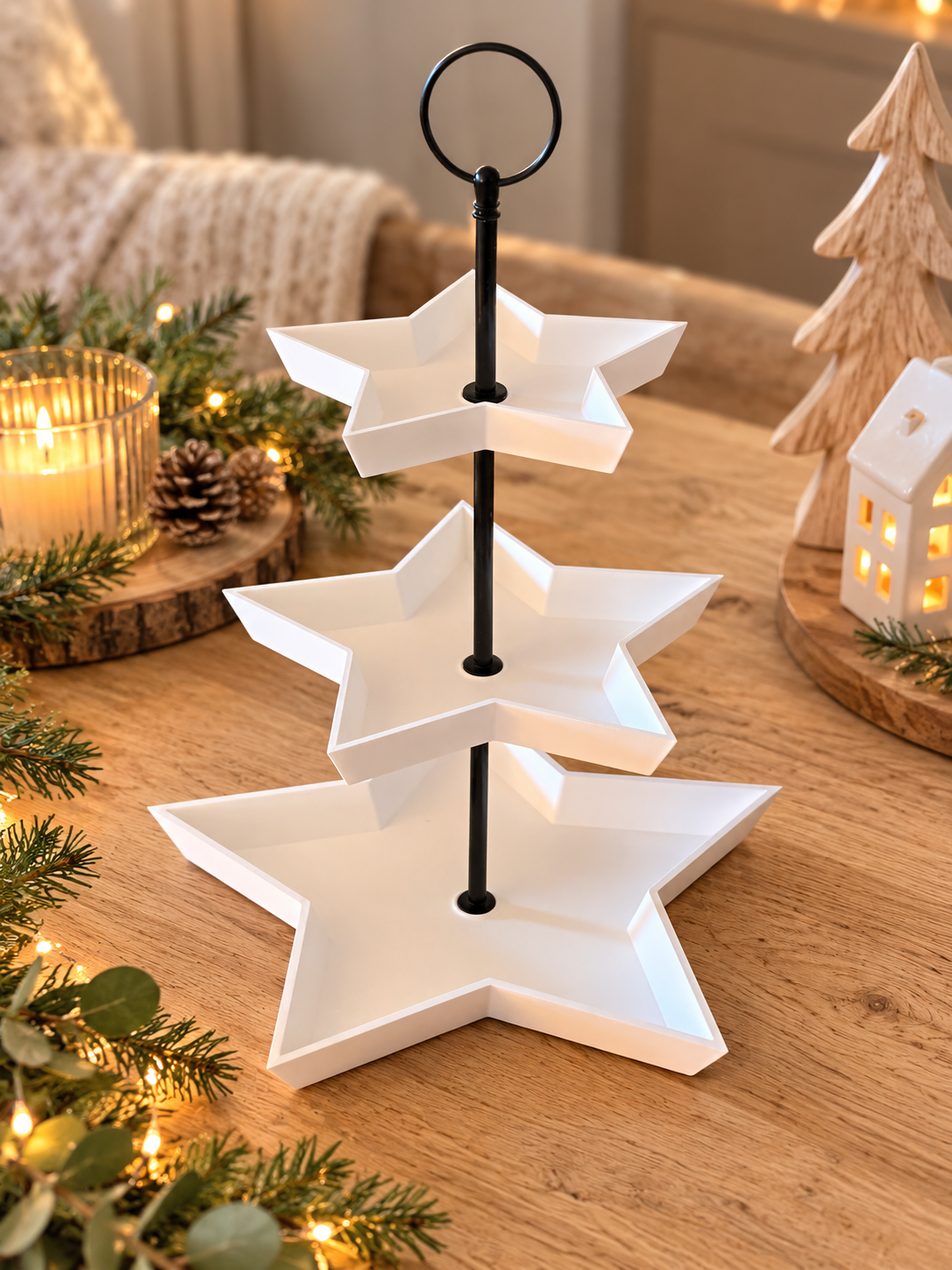 Stern Etagere 3-stöckig weiß | Weihnachtsdeko & Servieretagere