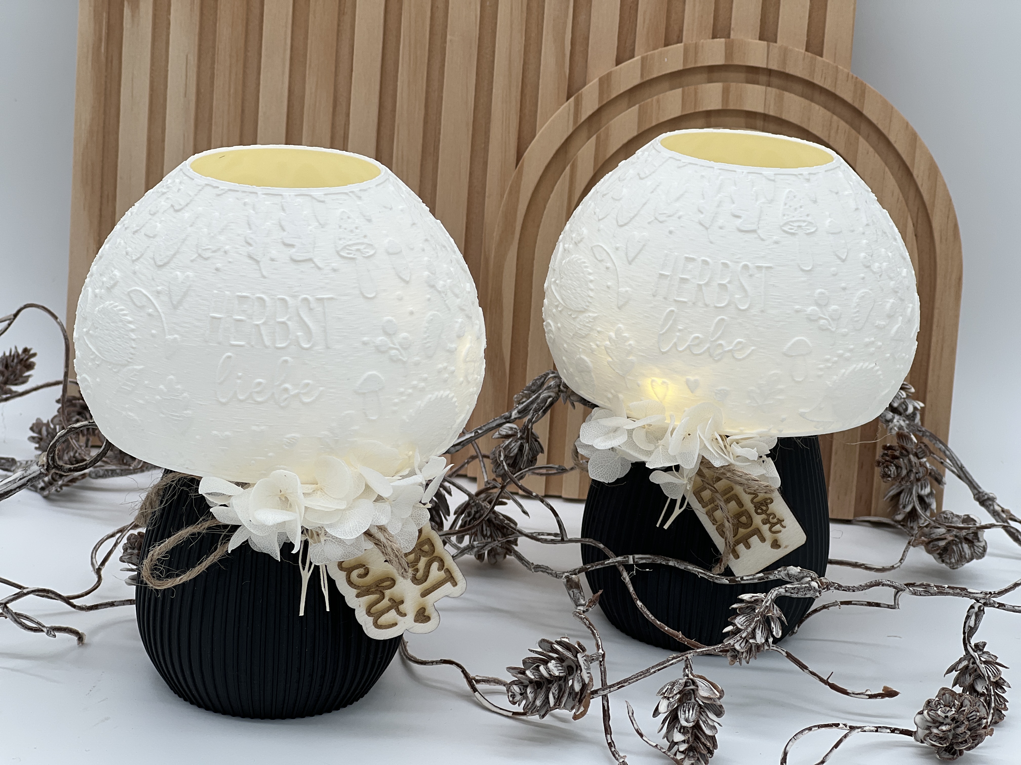 Pilzlampe 3D gedruckt „Herbstliebe“ | LED Lichterkette |