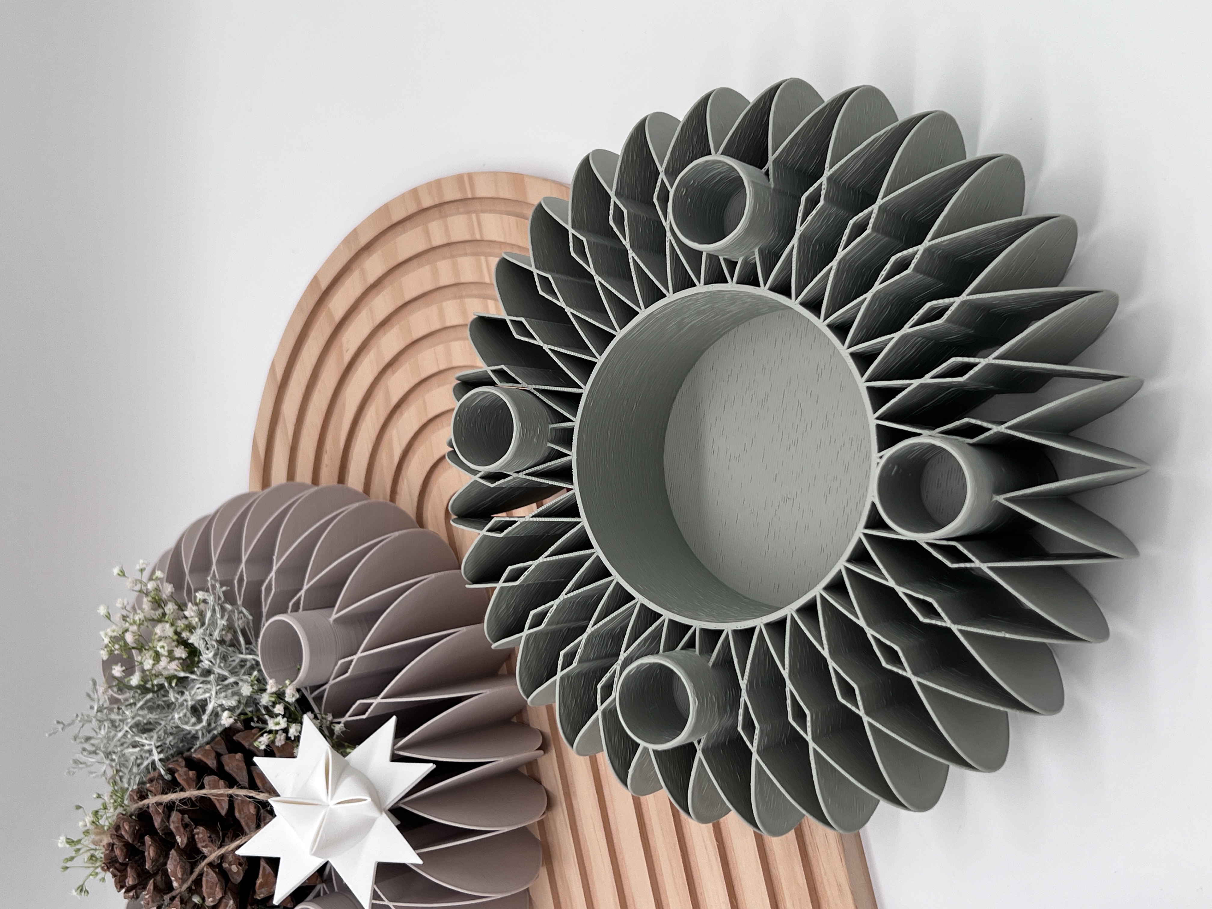 3D gedruckter Kranz für LED-Stabkerzen | Moderner Adventskranz