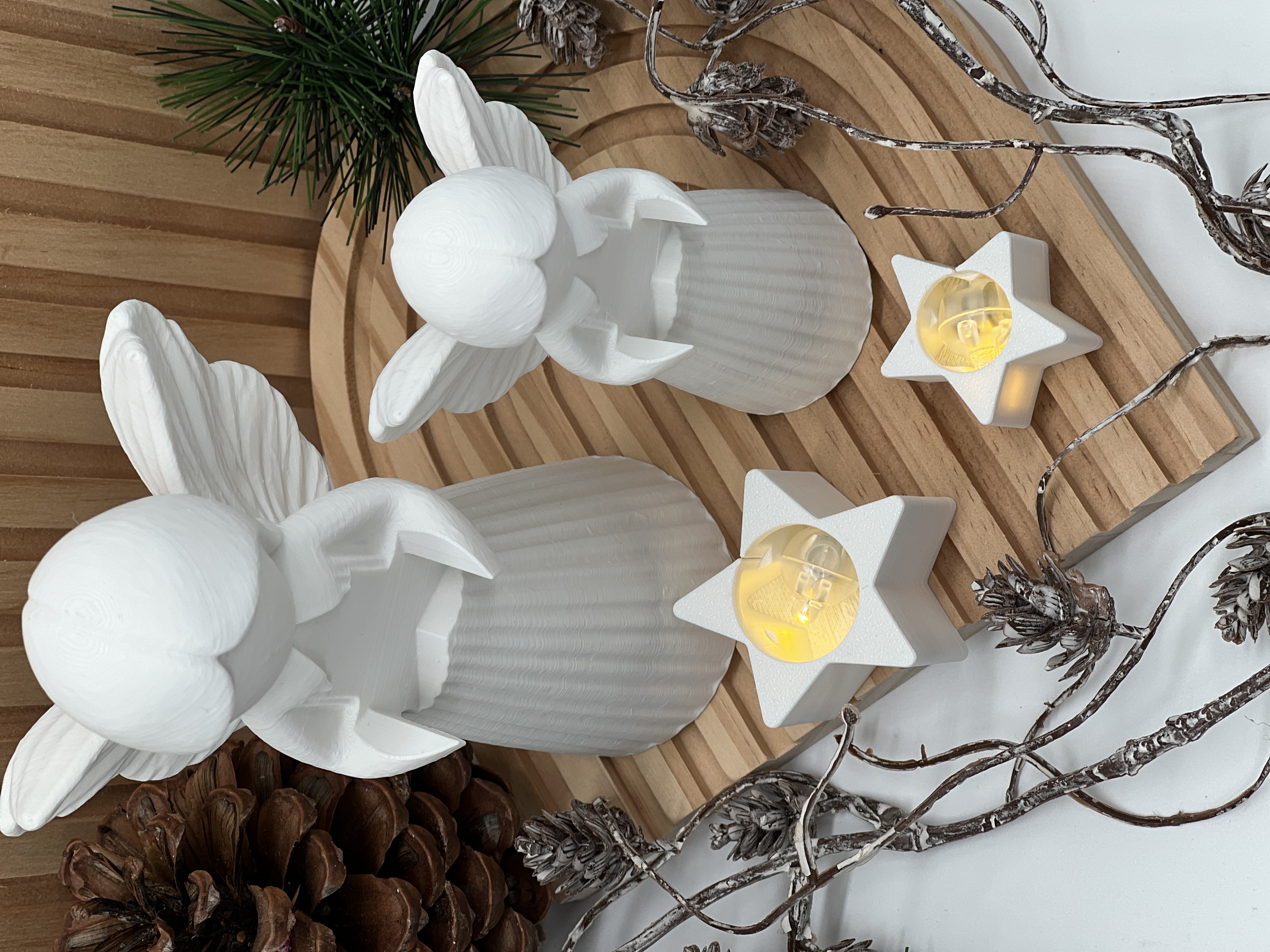 Engel mit leuchtendem Stern | 3D-Druck Weihnachtsdeko | beleuchtbarer Deko-Engel